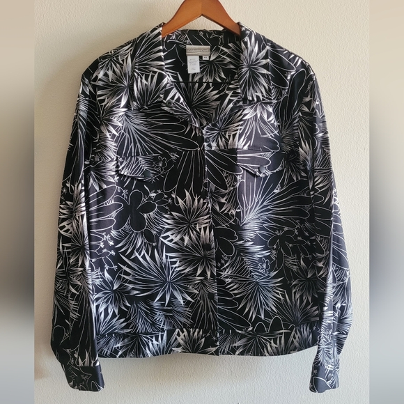 Coldwater Creek Cotton + Stretch Palm & Floral Print Jacket, Women's XL, Black - Picture 1 of 6